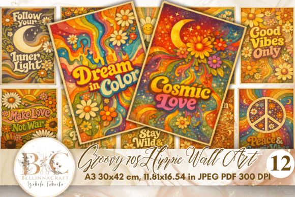Download Groovy 70s Hippie Wall Art Printable - Hippie Collection